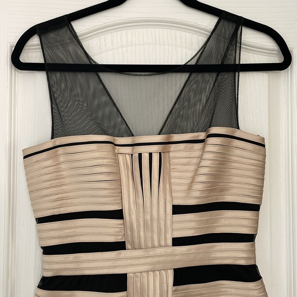 BCBG MaxAzria bandage dress champagne satin black mesh size 4 prom party bodycon - Picture 5 of 11